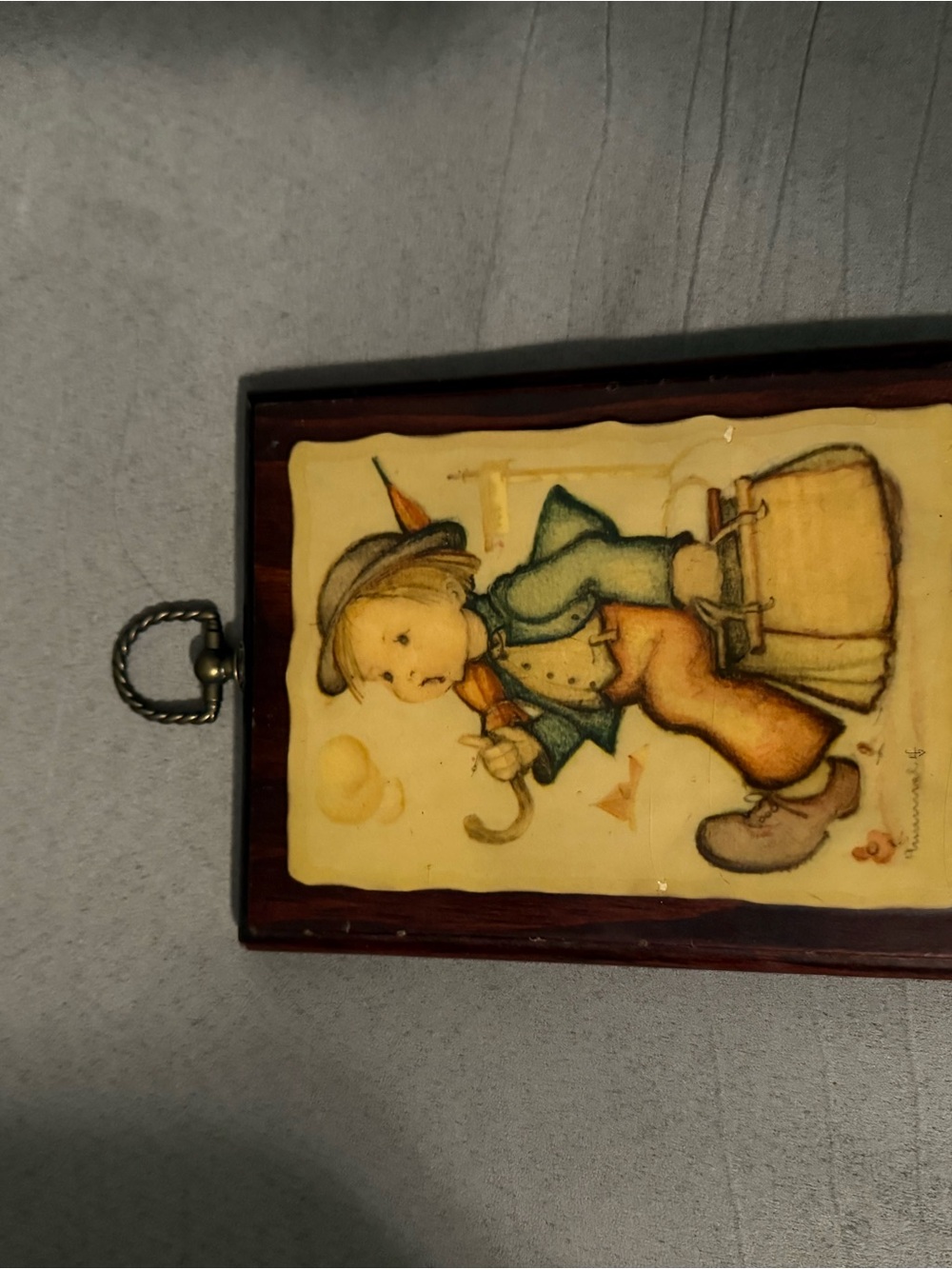 Vintage Cute Boy Plaque Wall Hanging - Yellow, Green, Brown